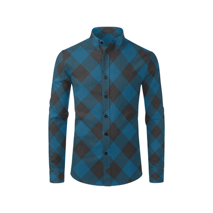 Plaid Blue Pattern Print Design A04 Men's Long Sleeve Shirt