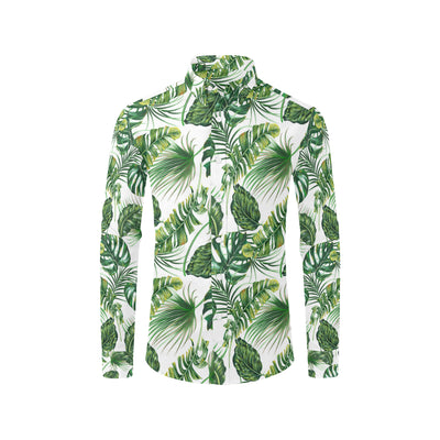 Green Pattern Tropical Palm Leaves Men's Long Sleeve Shirt