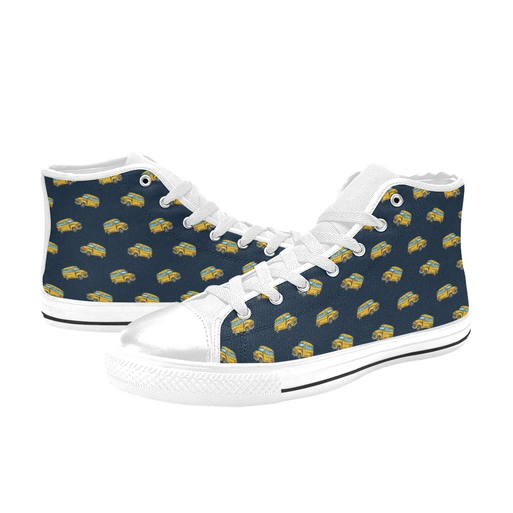 School Bus Print Design LKS304 High Top Women's White Shoes