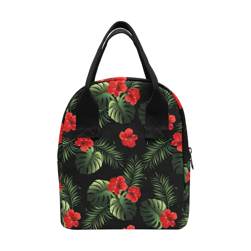 Red Hibiscus Tropical Insulated Lunch Bag