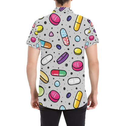 Pill Pattern Print Design A04 Men's Short Sleeve Button Up Shirt