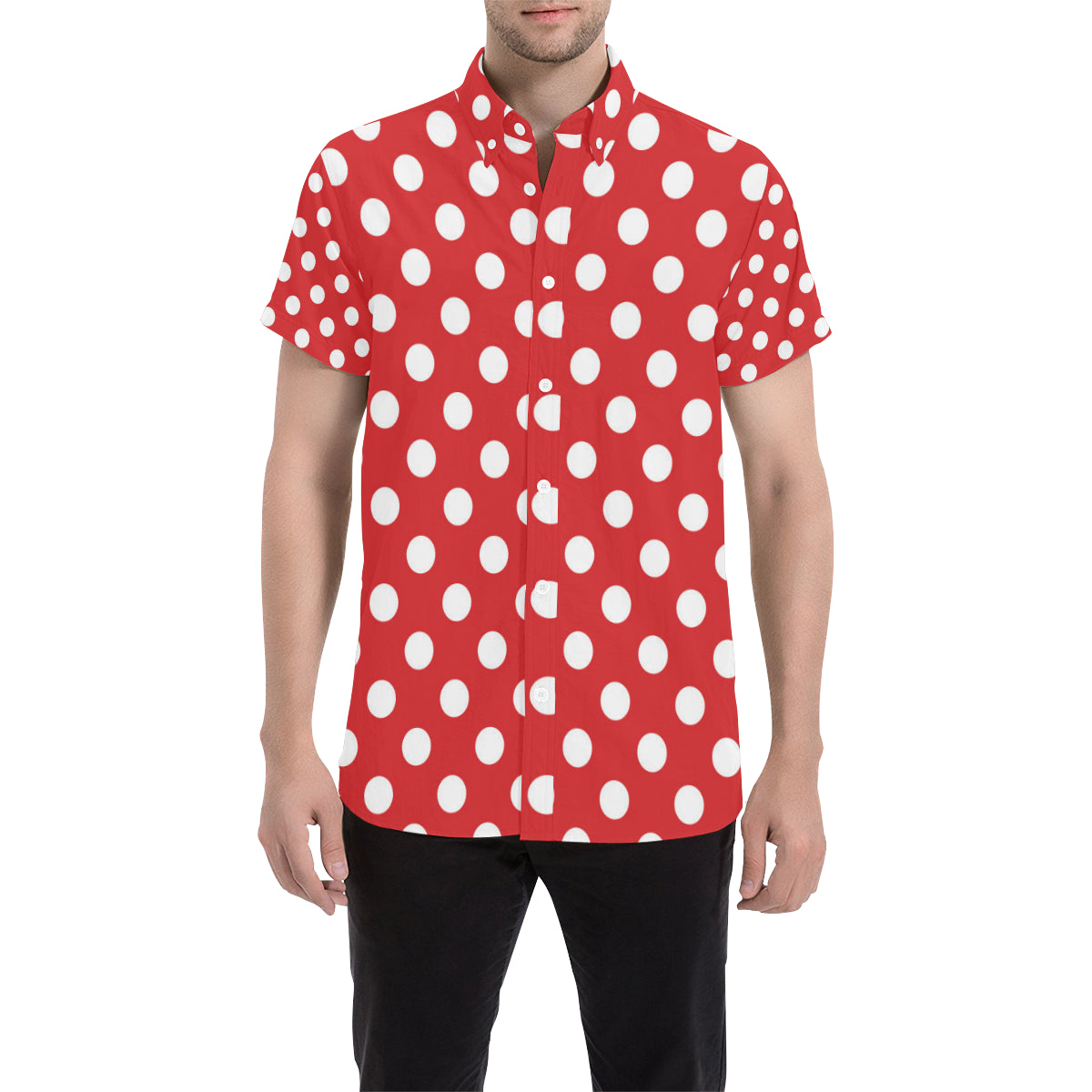 Polka Dot Red Pattern Print Design 04 Men's Short Sleeve Button Up Shirt