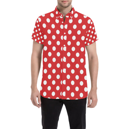 Polka Dot Red Pattern Print Design 04 Men's Short Sleeve Button Up Shirt