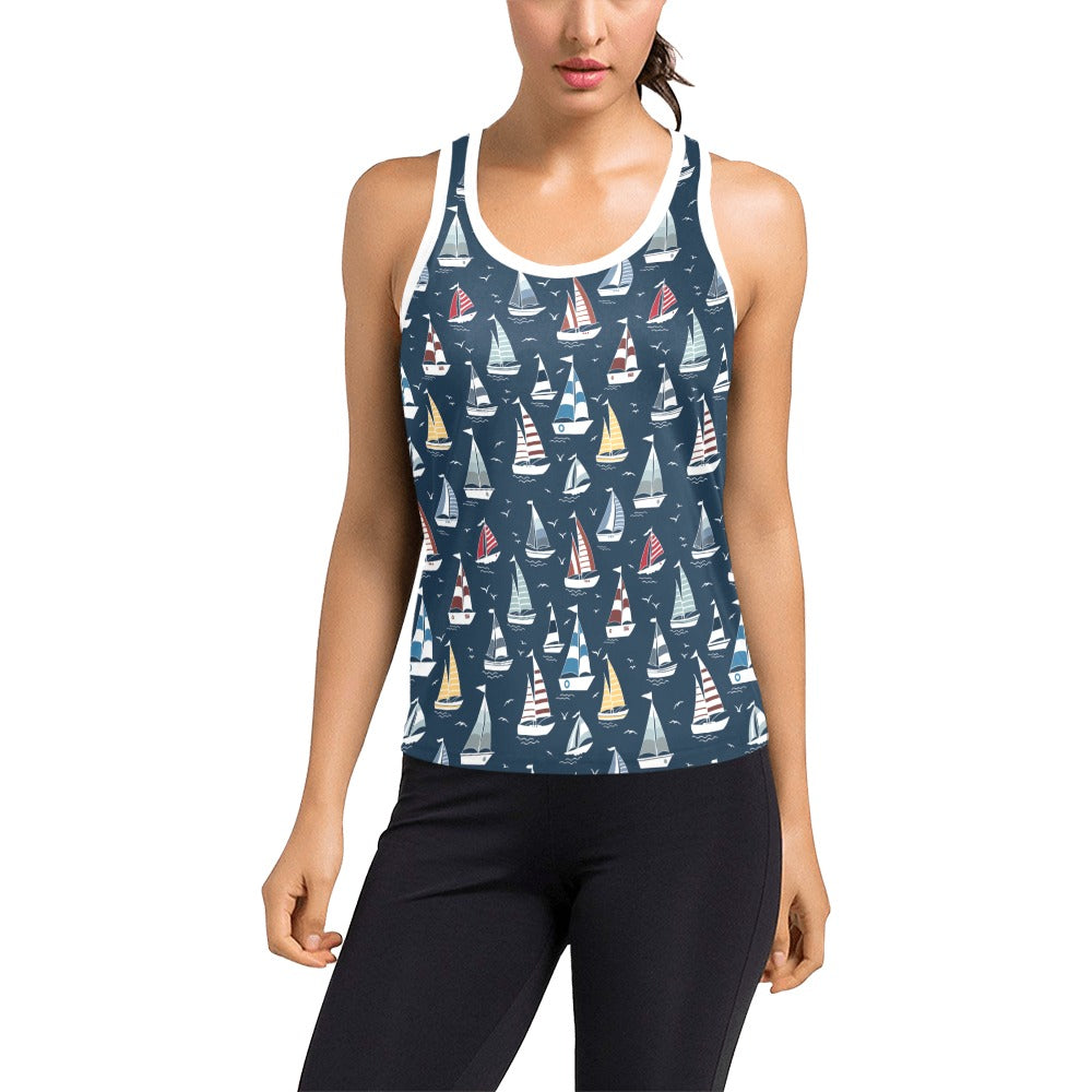 Sailboat Print Design LKS306 Women's Racerback Tank Top
