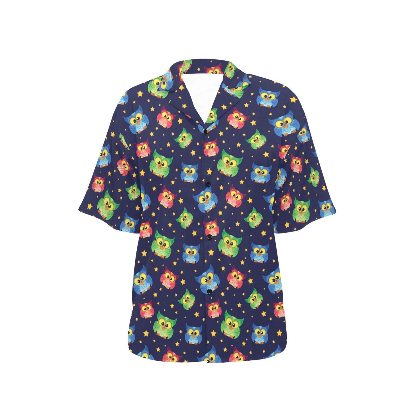 Owl with Star Themed Design Print Women's Hawaiian Shirt