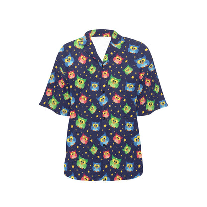 Owl with Star Themed Design Print Women's Hawaiian Shirt