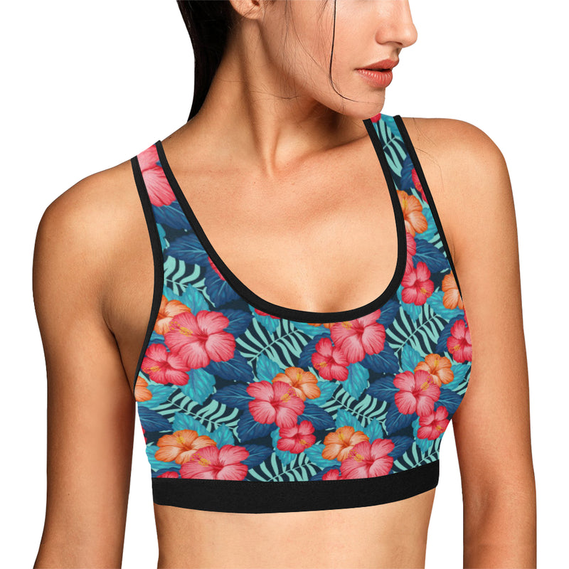 Red Hibiscus Pattern Print Design HB02 Sports Bra