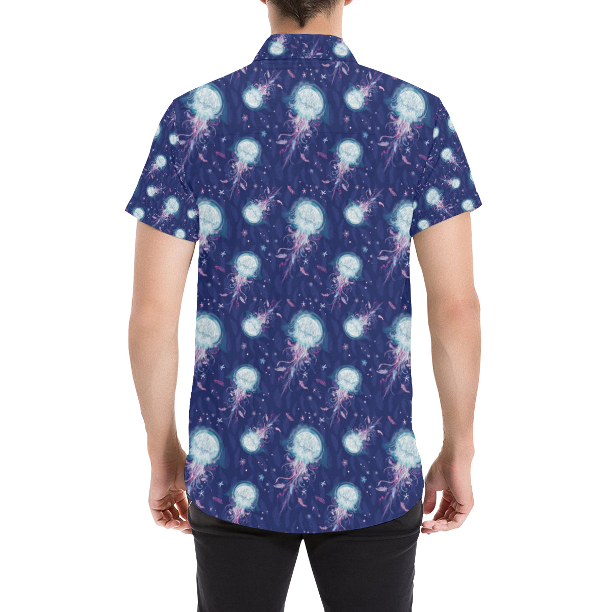 Jellyfish Cute Design Men's Short Sleeve Button Up Shirt