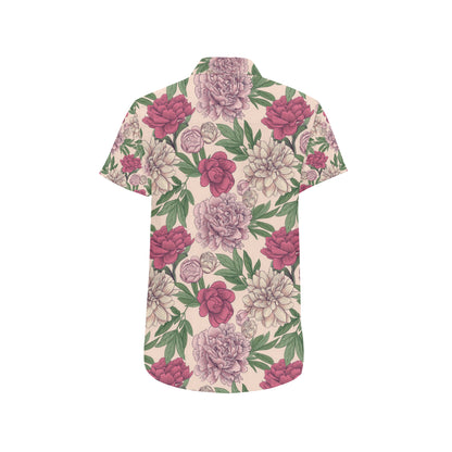 Peony Pattern Print Design A01 Men's Short Sleeve Button Up Shirt