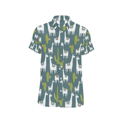 Llama Cactus Pattern Print Design 03 Men's Short Sleeve Button Up Shirt