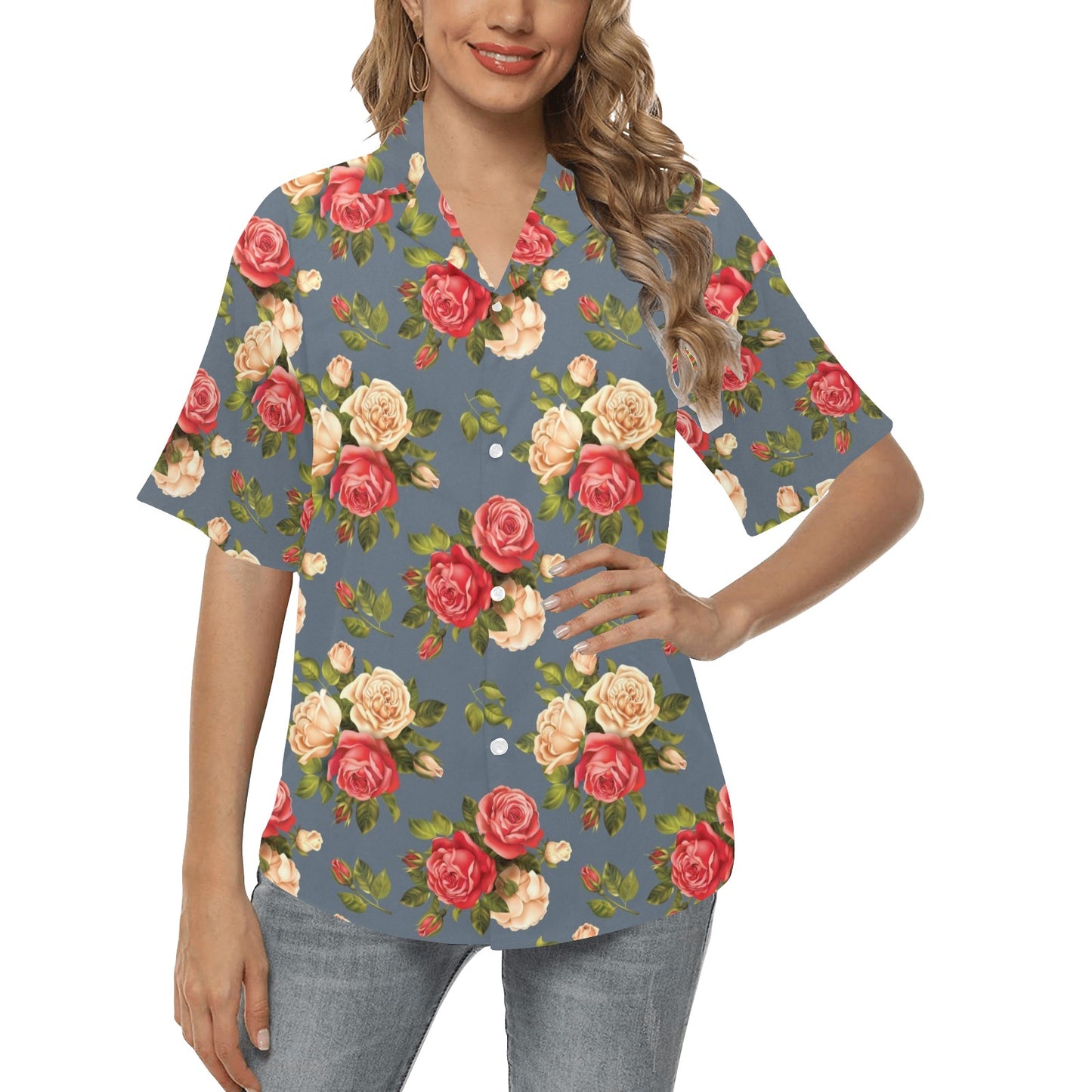 Rose Pattern Print Design RO017 Women's Hawaiian Shirt