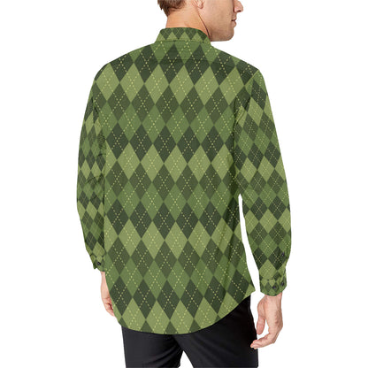 Argyle Green Pattern Print Design 01 Men's Long Sleeve Shirt