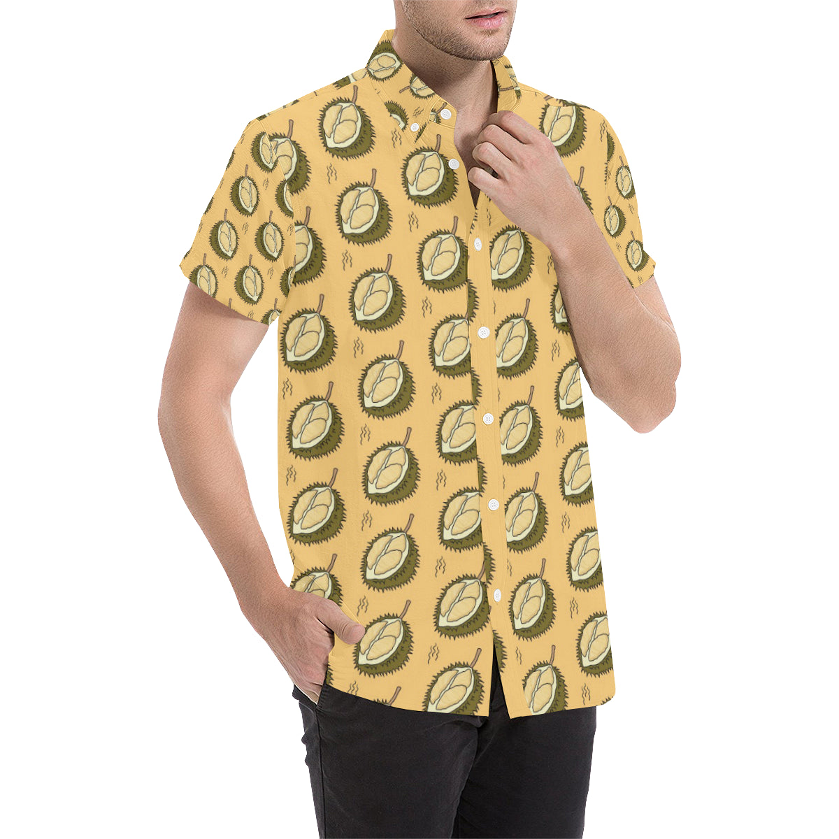 Durian Pattern Print Design DR02 Men's Short Sleeve Button Up Shirt