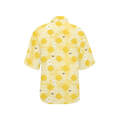 Honey Bee Honeycomb Print Design LKS3010 Women's Hawaiian Shirt