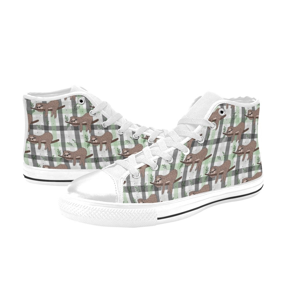 Sloth Print Design LKS301 High Top Women's White Shoes