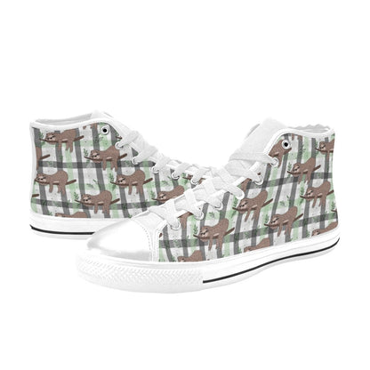Sloth Print Design LKS301 High Top Women's White Shoes