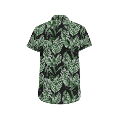 Palm Leaves Pattern Print Design PL09 Men's Short Sleeve Button Up Shirt