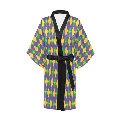 Mardi Gras Pattern Print Design 05 Women's Short Kimono