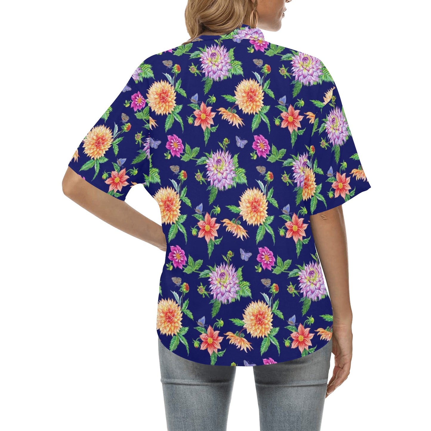 Dahlia Pattern Print Design DH010 Women's Hawaiian Shirt