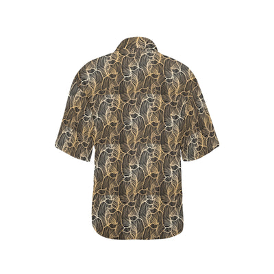 Elegant Gold leaf Print Women's Hawaiian Shirt