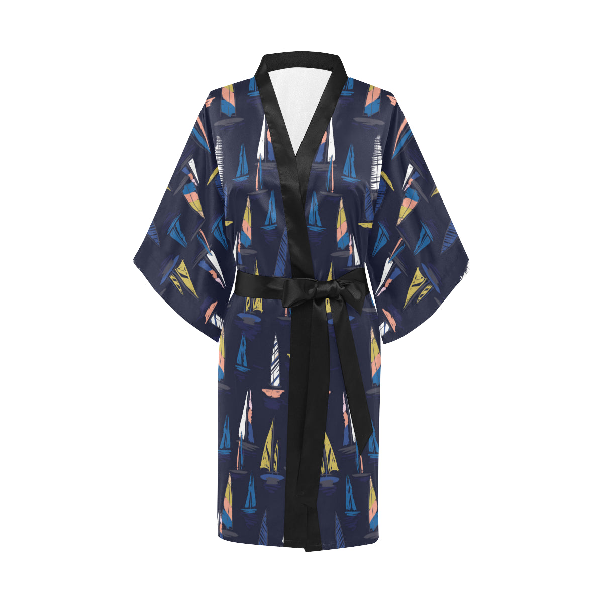 Sailing Ships Pattern Print Design A03 Women's Short Kimono