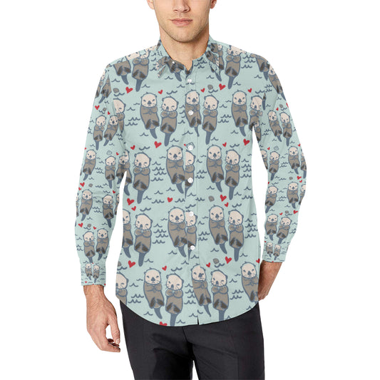 Sea Otter Pattern Print Design 03 Men's Long Sleeve Shirt