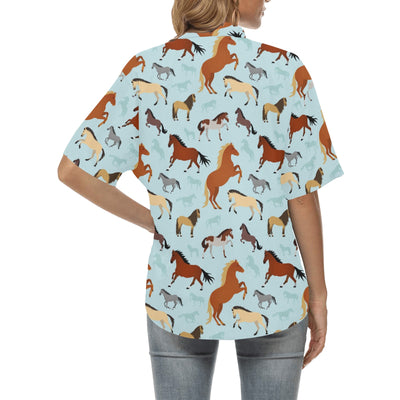 Horse Cute Themed Pattern Print Women's Hawaiian Shirt