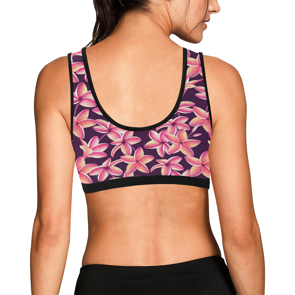 Purple Plumeria Pattern Print Design PM010 Sports Bra