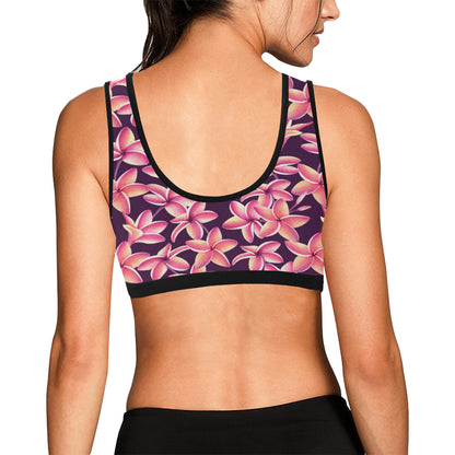 Purple Plumeria Pattern Print Design PM010 Sports Bra