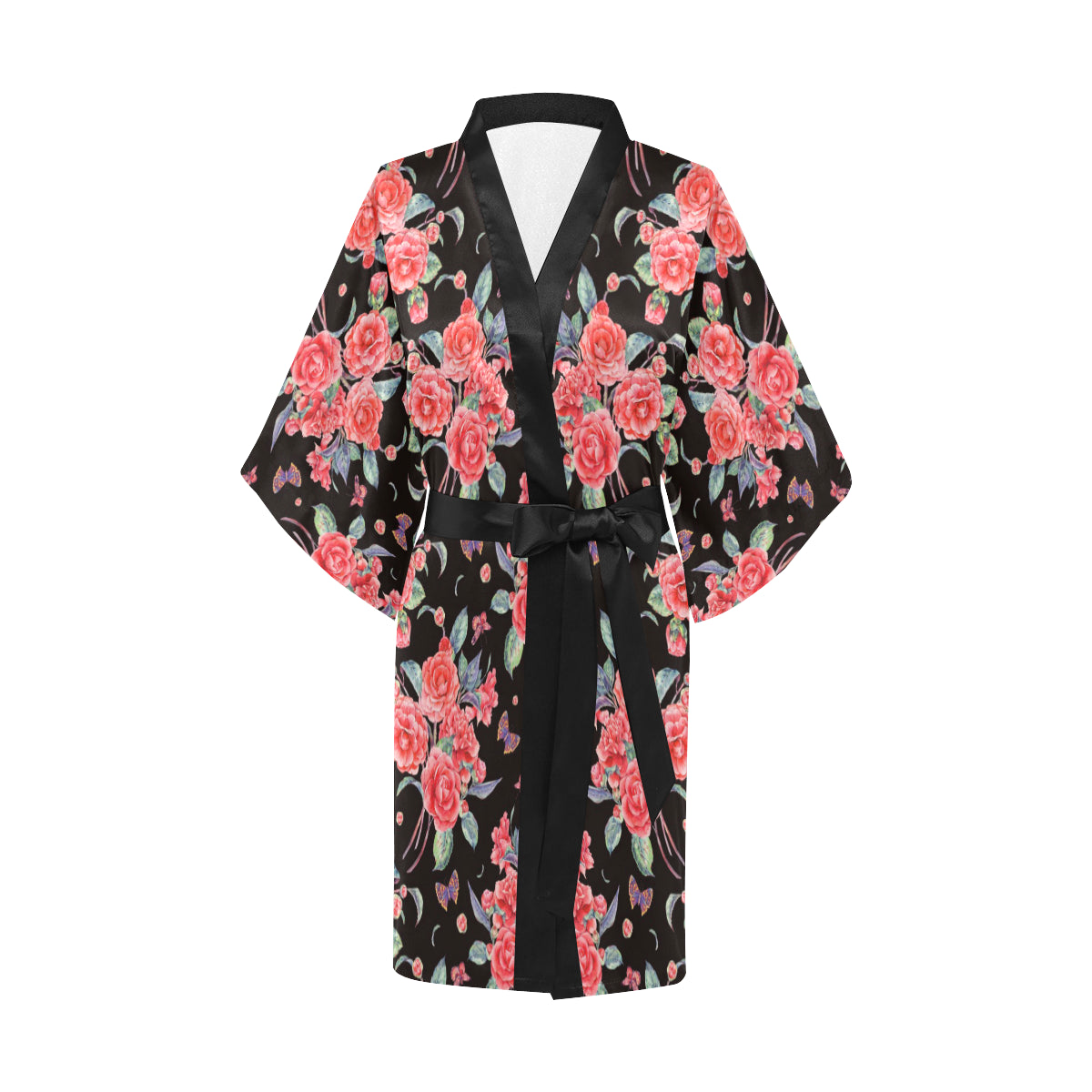 Camellia Pattern Print Design CM03 Women's Short Kimono