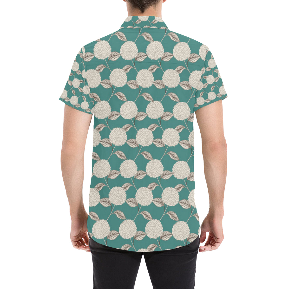 Hydrangea Pattern Print Design HD03 Men's Short Sleeve Button Up Shirt