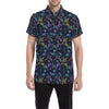 Dragonfly With Floral Print Pattern Men's Short Sleeve Button Up Shirt