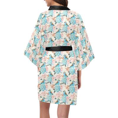 Bluebird Pattern Print Design 03 Women's Short Kimono