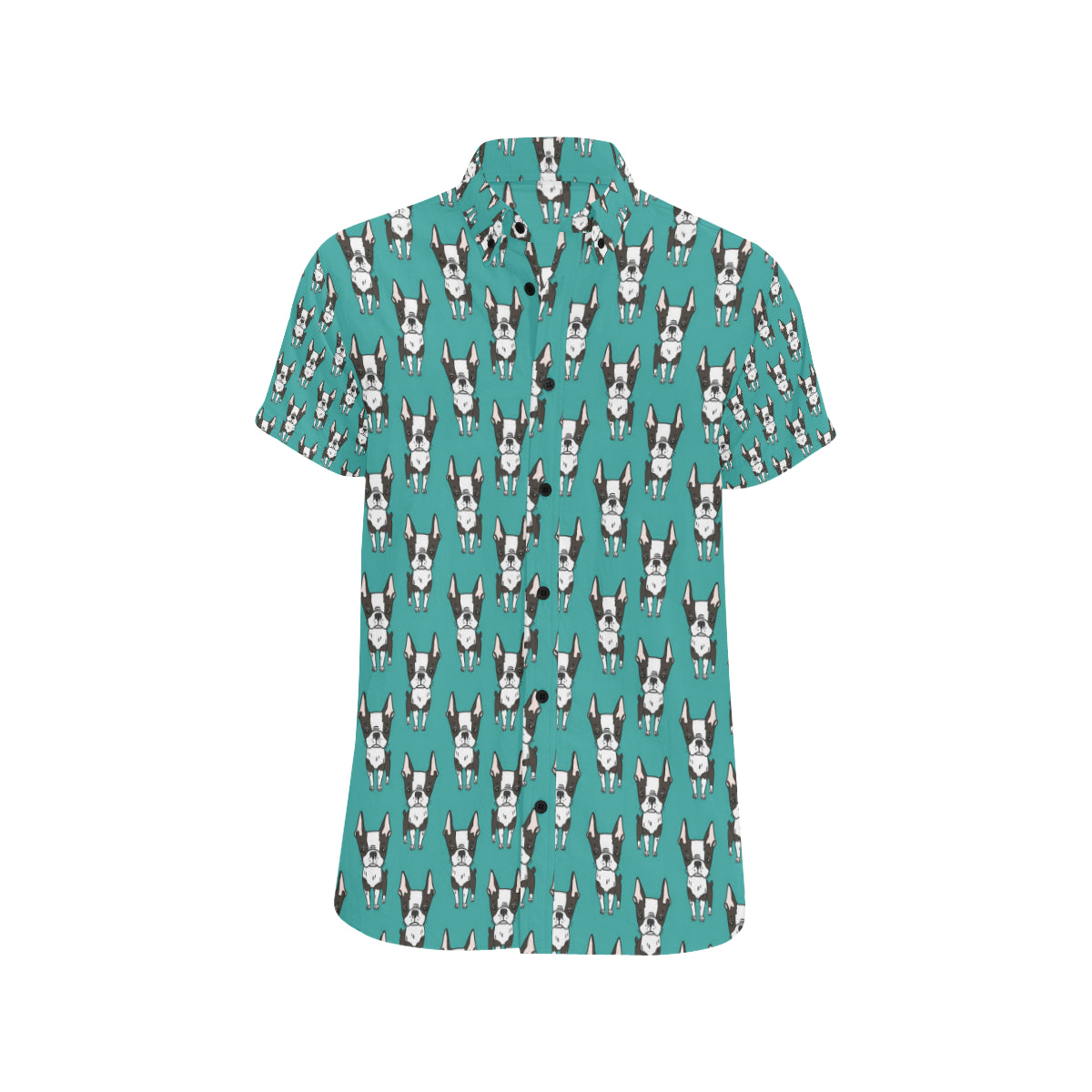 Boston Terrier Pattern Print Design 04 Men's Short Sleeve Button Up Shirt