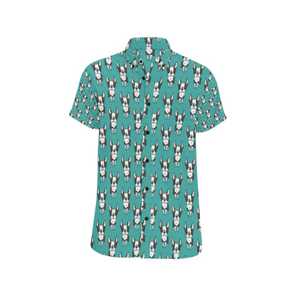 Boston Terrier Pattern Print Design 04 Men's Short Sleeve Button Up Shirt