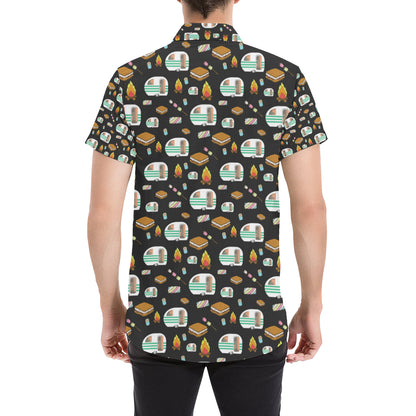 Camper marshmallow Camping Design Print Men's Short Sleeve Button Up Shirt