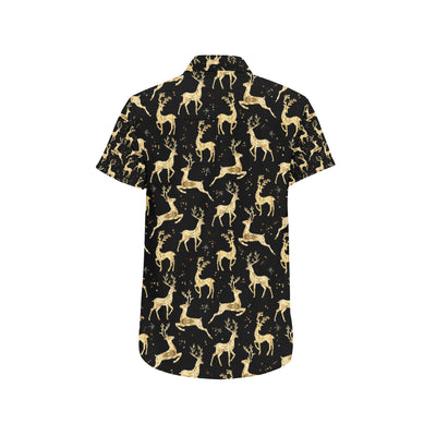 Deer Gold Pattern Men's Short Sleeve Button Up Shirt