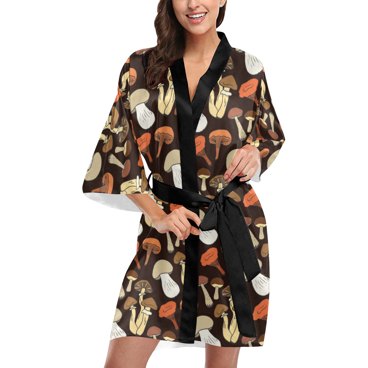Mushroom Pattern Print Design A05 Women's Short Kimono