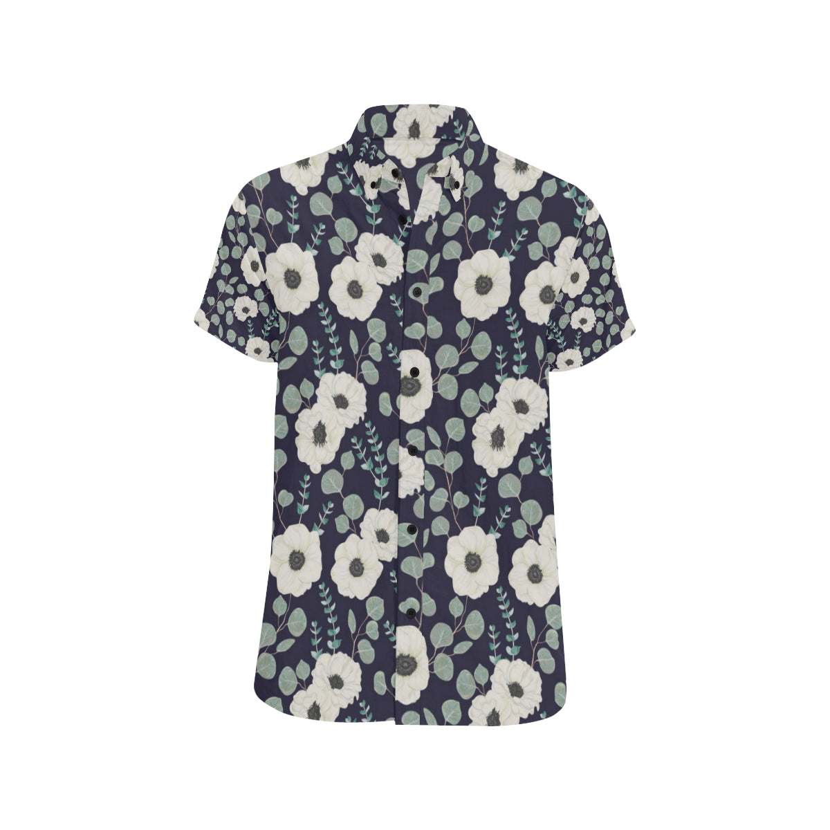 Anemone Pattern Print Design AM01 Men's Short Sleeve Button Up Shirt