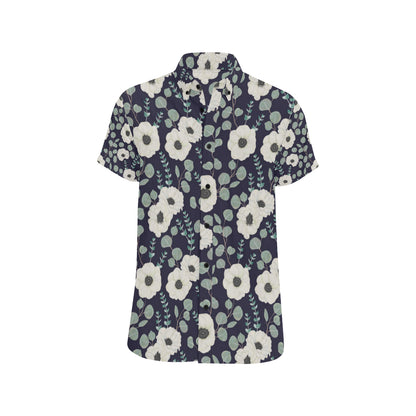 Anemone Pattern Print Design AM01 Men's Short Sleeve Button Up Shirt