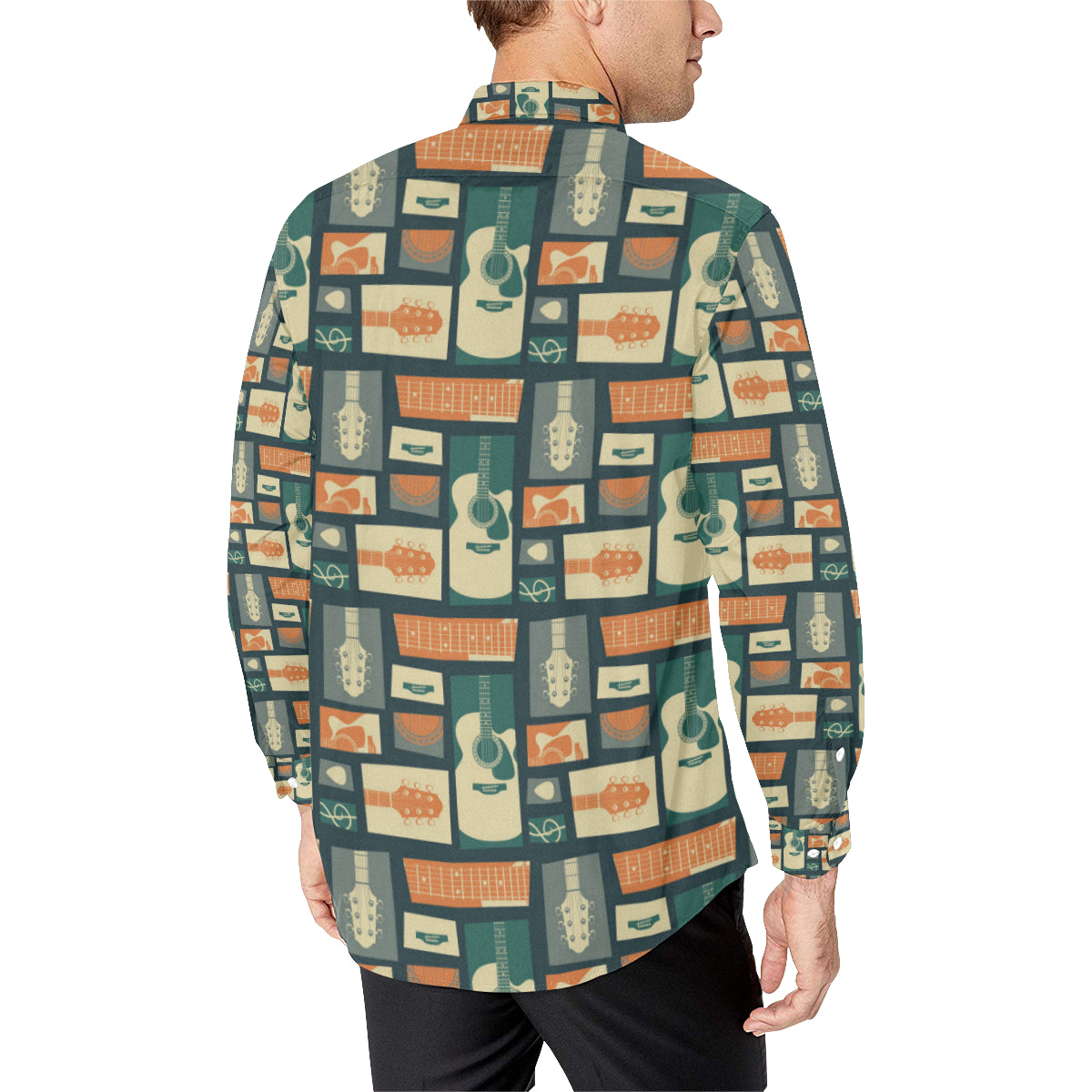 Acoustic Guitar Pattern Print Design 02 Men's Long Sleeve Shirt