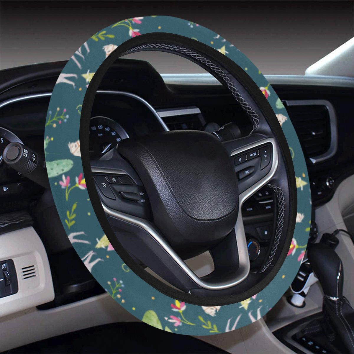 Llama with Cactus Design Print Steering Wheel Cover with Elastic Edge