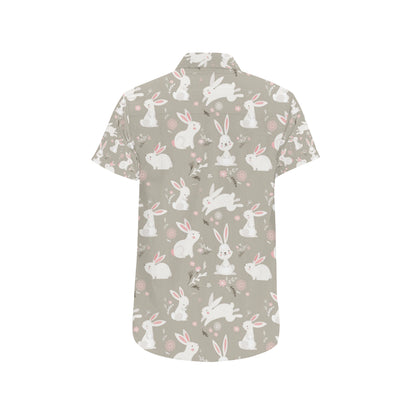 Rabbit Pattern Print Design RB03 Men's Short Sleeve Button Up Shirt