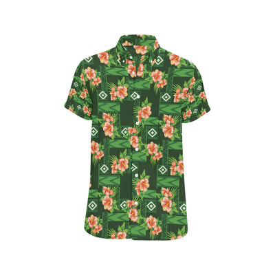 Hibiscus Pattern Print Design HB05 Men's Short Sleeve Button Up Shirt