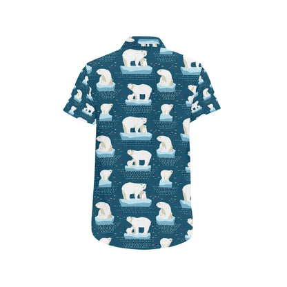 Polar Bear Pattern Print Design PB02 Men's Short Sleeve Button Up Shirt