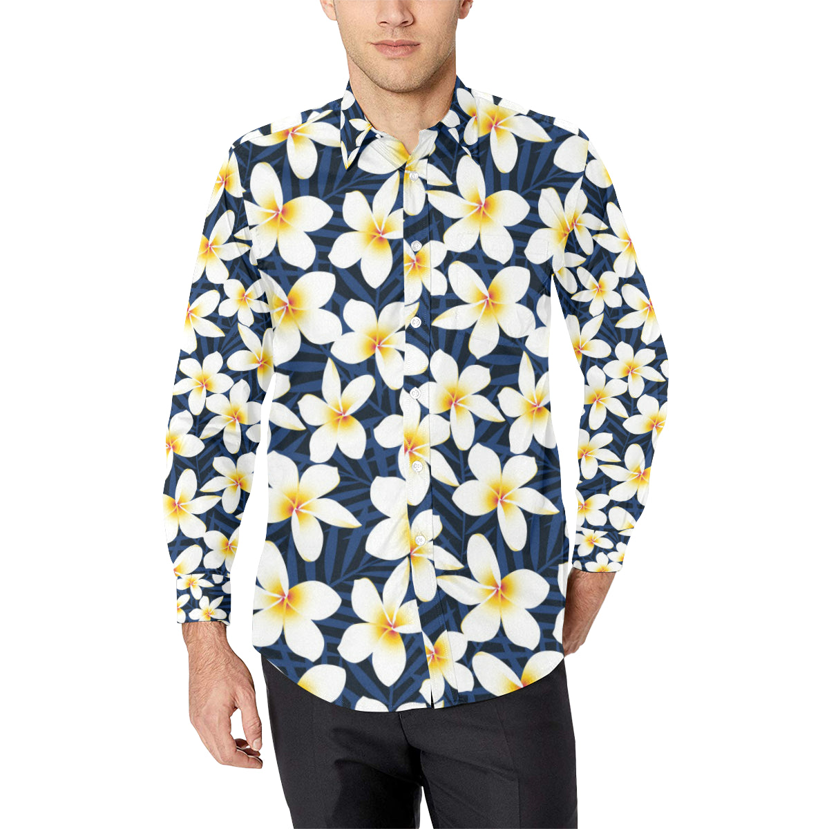 Plumeria Pattern Print Design PM026 Men's Long Sleeve Shirt