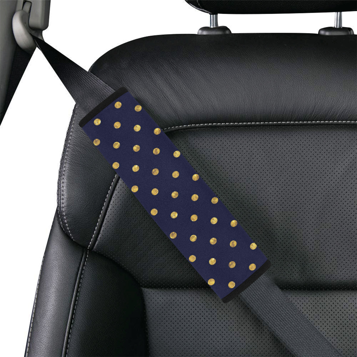 Polka Dot Gold Blue Pattern Print Design 02 Car Seat Belt Cover