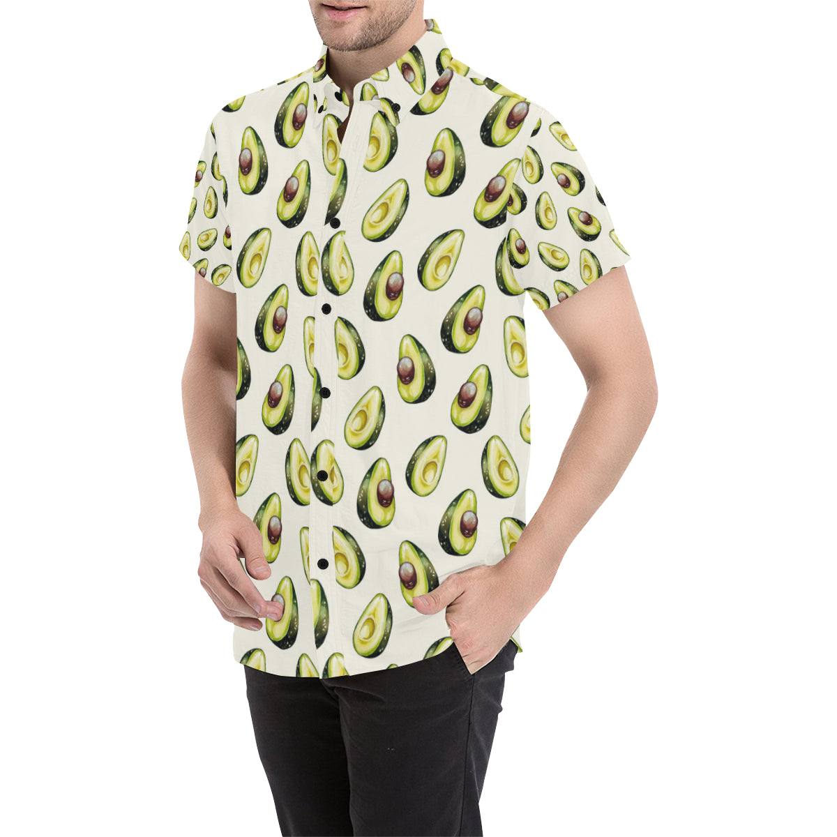 Avocado Pattern Print Design 01 Men's Short Sleeve Button Up Shirt