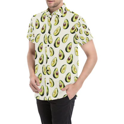 Avocado Pattern Print Design 01 Men's Short Sleeve Button Up Shirt