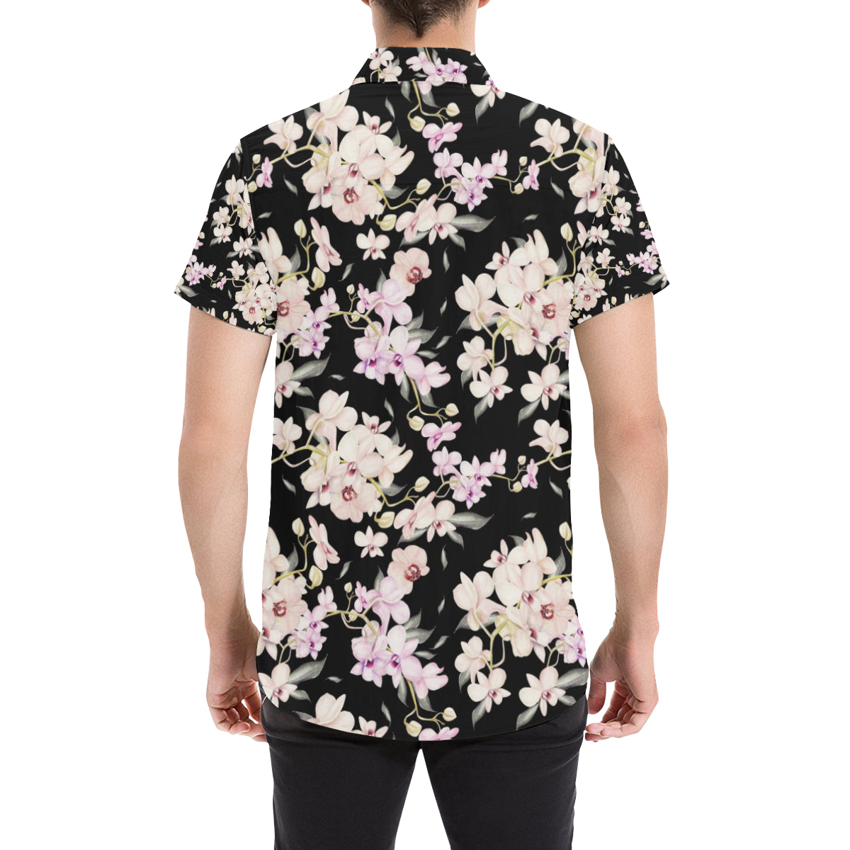 Orchid White Pattern Print Design OR03 Men's Short Sleeve Button Up Shirt